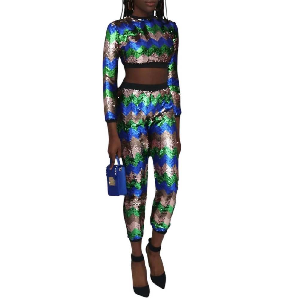 NEW GENUINE sequin delight pant set in multi